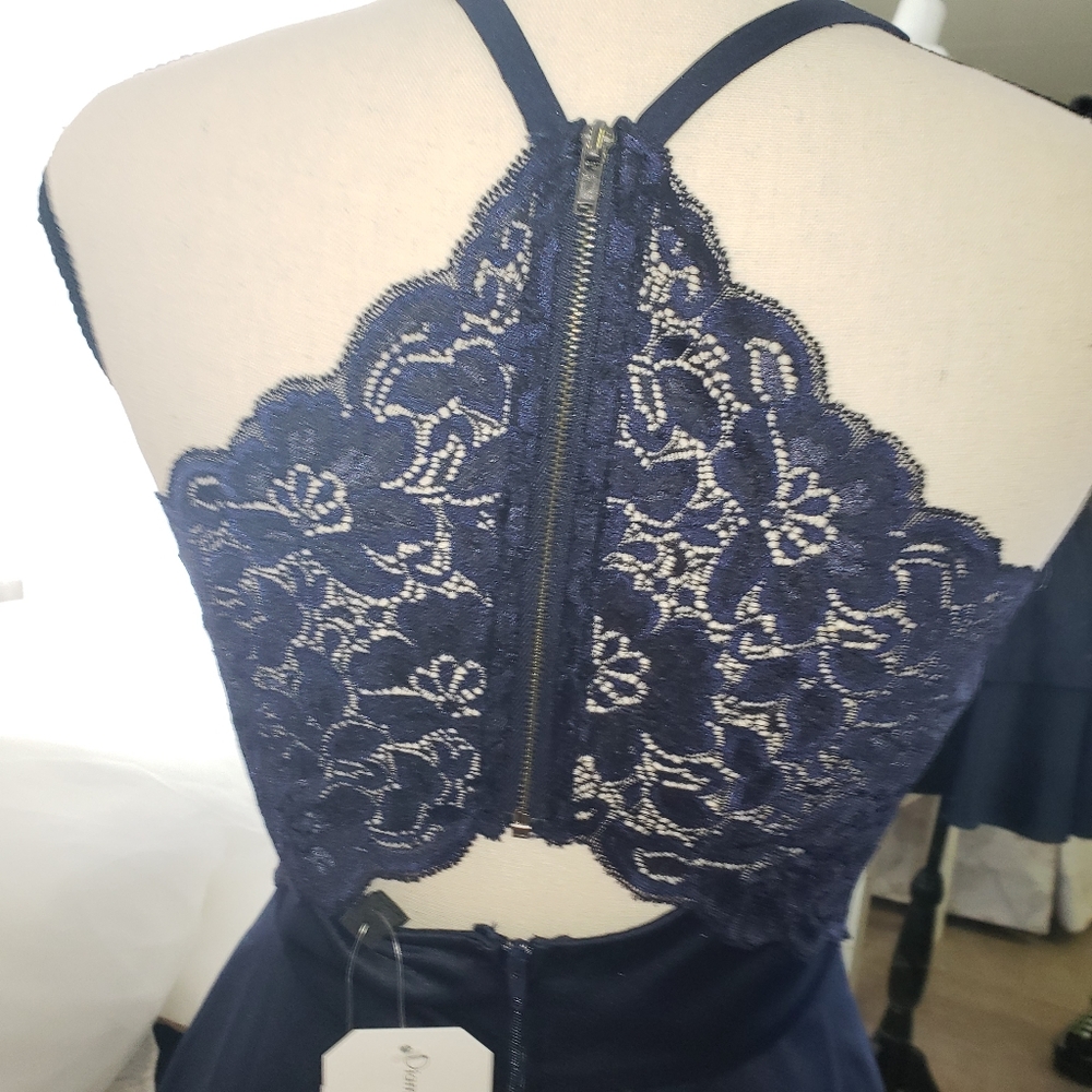 New Navy Lace Back Short Cocktail Dress Size 3 - Picture 5 of 6
